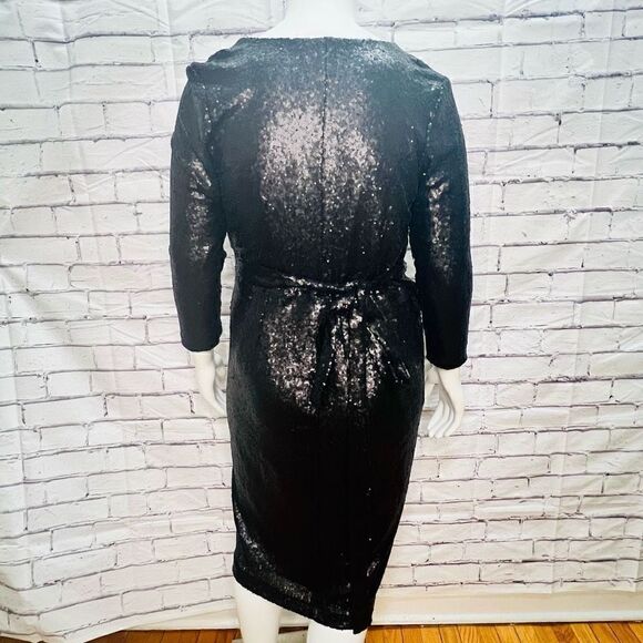Eloquii Womens Black Sequined Faux Wrap Long Sleeve Midi Dress Size 18 (NWOT) - Picture 4 of 7